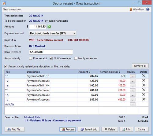 Debtor receipt