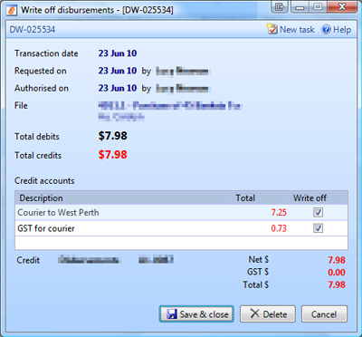 Disbursement write off