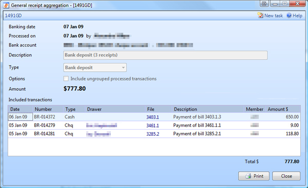 General receipt aggregation